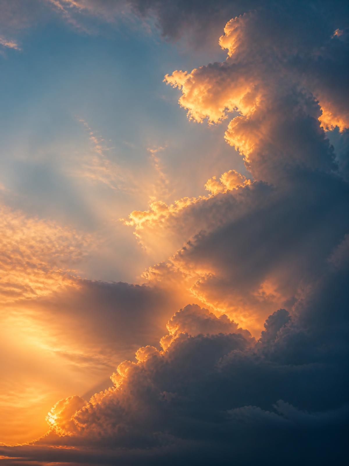 Warm storm clouds lit from behind.