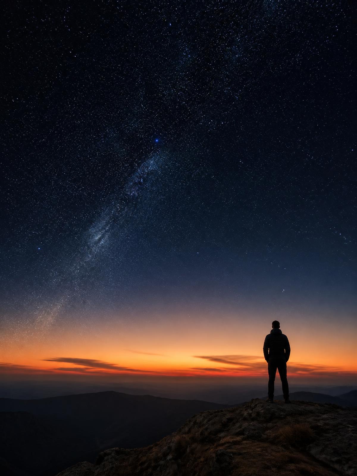 Twilight horizon beneath a field of stars.