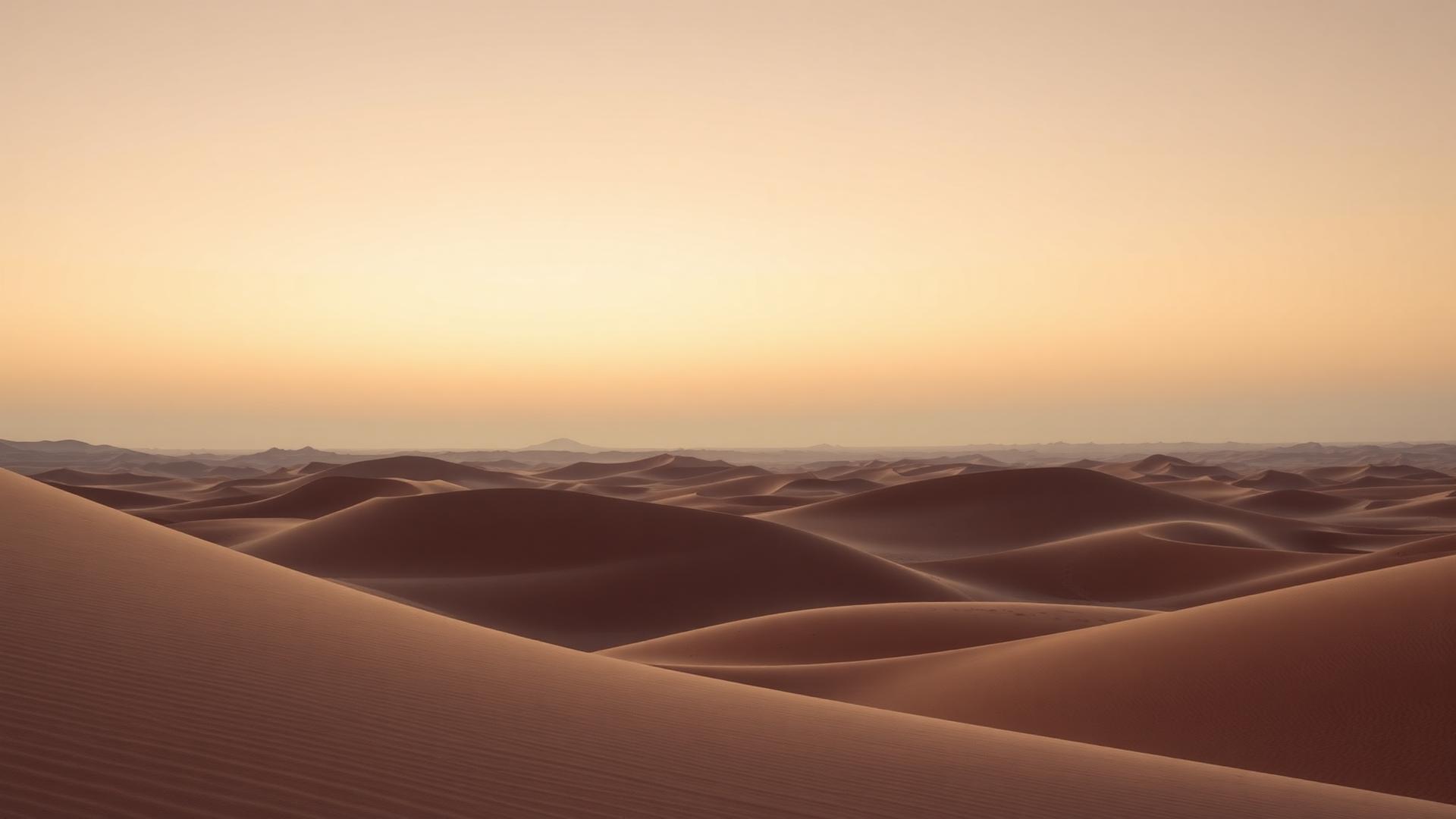 Vast desert dunes under a soft twilight gradient sky.