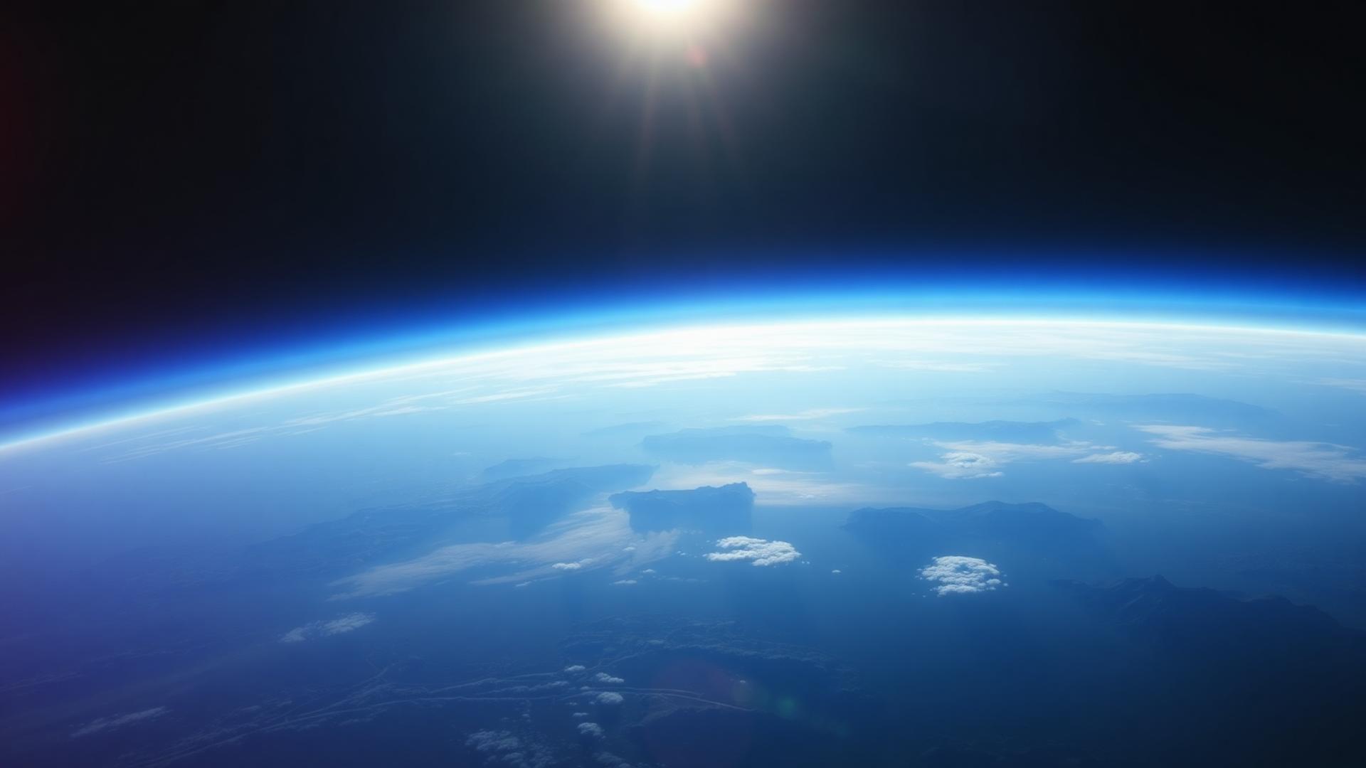 Planetary horizon curve glowing against deep space.